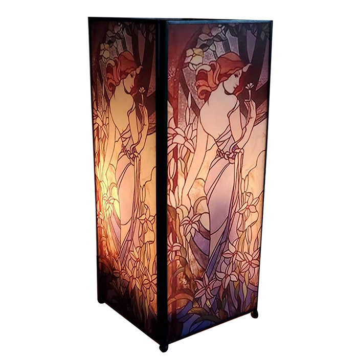 Art Nouveau Flower Lady Square Lamp Screen Printed Art Nouveau Flower Lady Square Lamp Screen Printed